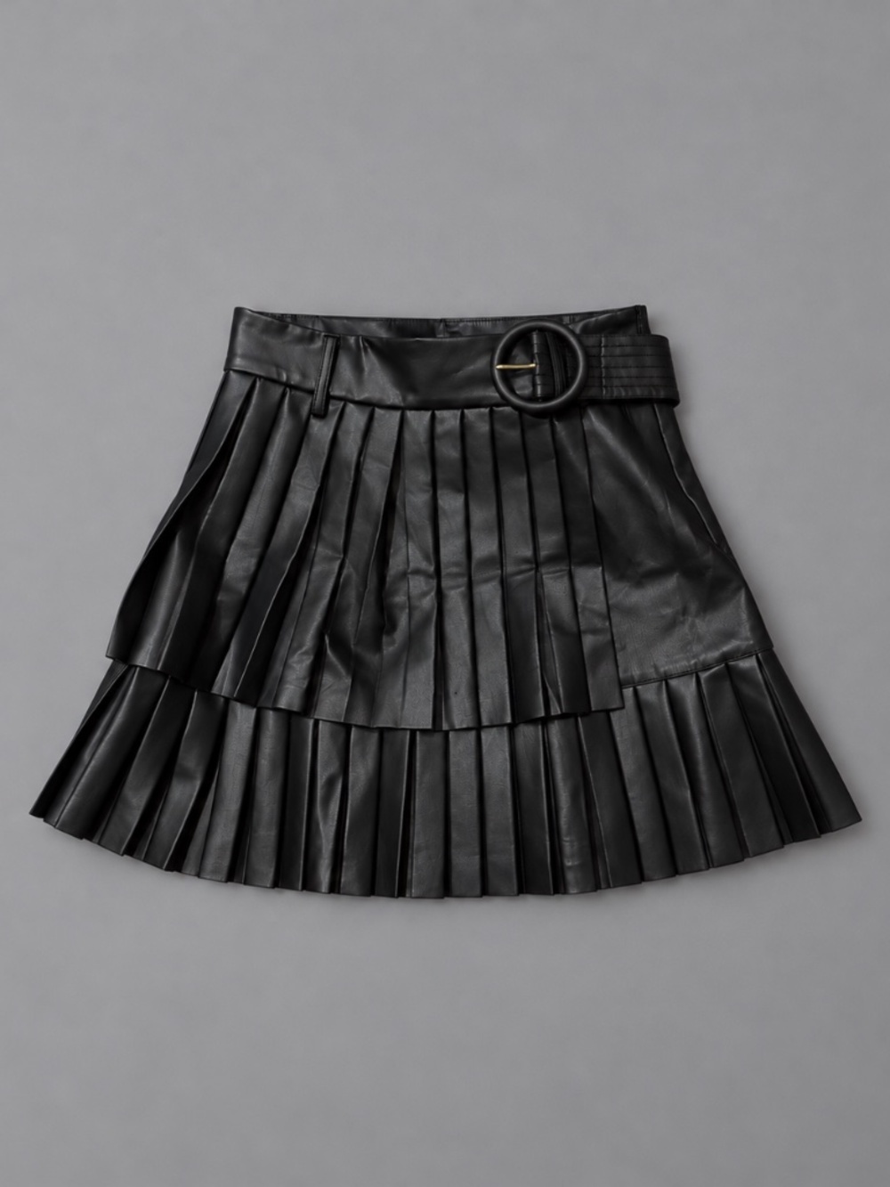 ZARA Faux Leather Pleated Mini Skirt with Belt – Size S